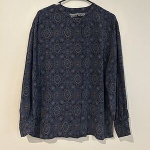 100% Silk Shirt Sz 8 (Large) Button Up Dark Floral Linda Allard Ellen Tracy